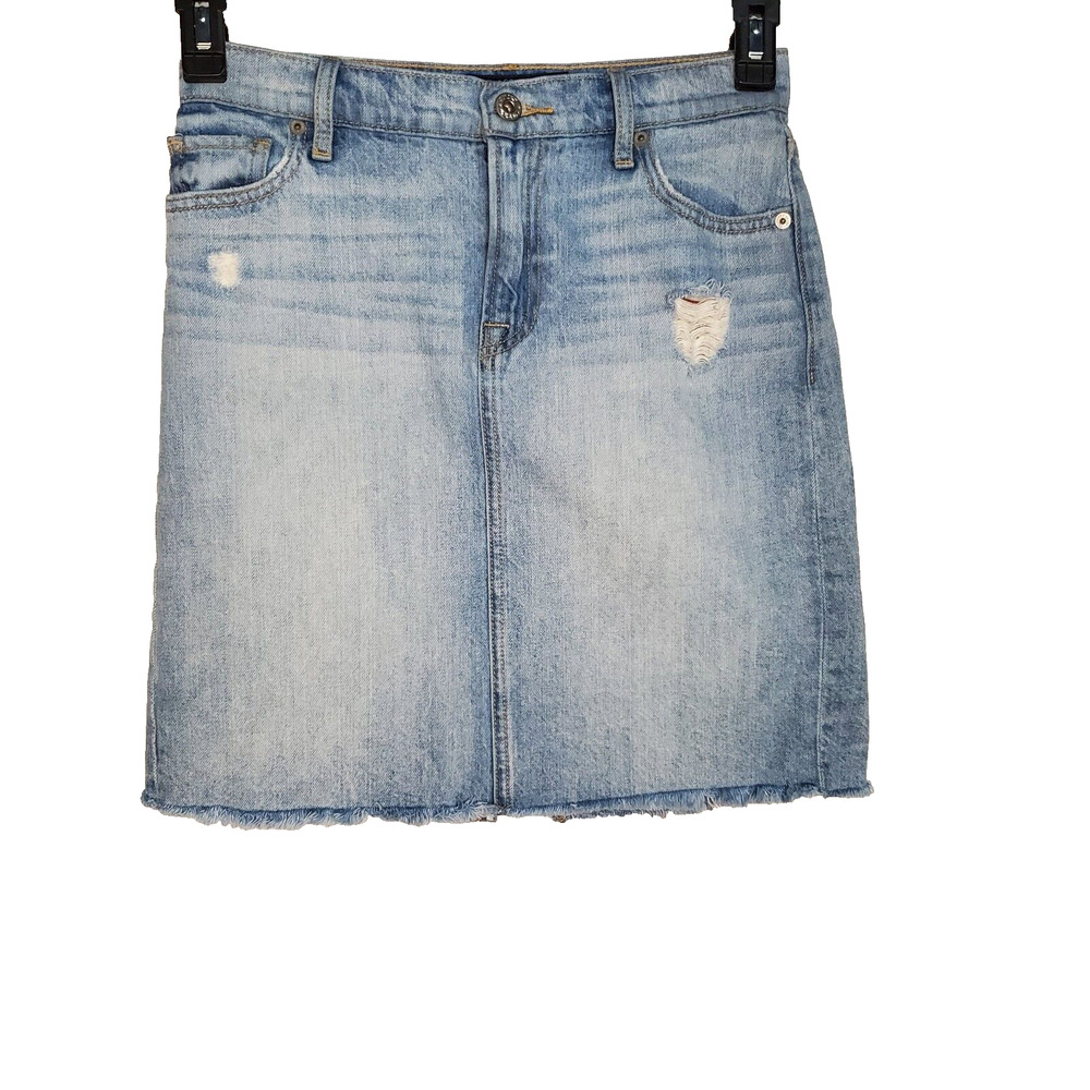 Lucky Brand Denim Jean Womens High Pencil Skirt Size 2/ 26 Light Wash Raw Hem